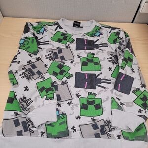 Green and white Minecraft Creeper crewneck sweatshirt sz L